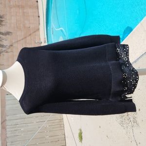 Loft Black Sweater with Eyelet Lace Hem - Size Medium